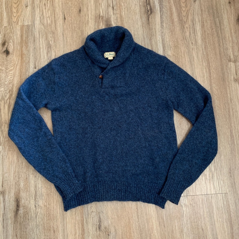 Vintage‎ 70s LL Bean Wool Hand Knit Sweater in Blue, Made USA  - Medium Mens